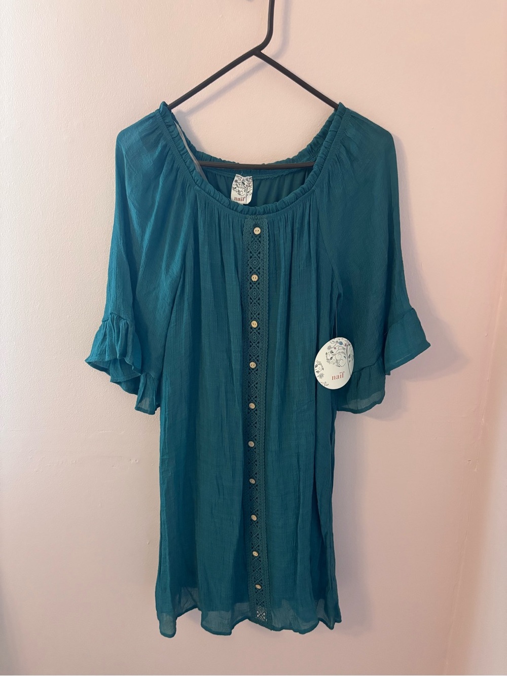 NAIF Teal Button-Front Mini Dress - Picture 6 of 6